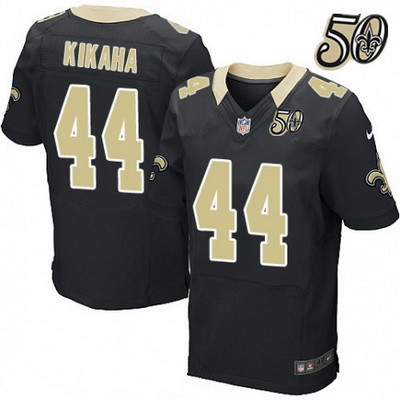 Men’s New Orleans Saints #44 Hau’oli Kikaha Black 50th Season Patch Stitched NFL Nike Elite Jersey