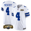 Men’s Dallas Cowboys #4 Dak Prescott White 2023 F.U.S.E. NFC East Champions Patch Football Stitched Jersey