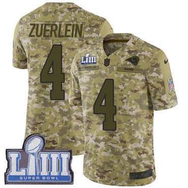 Men’s Los Angeles Rams #4 Greg Zuerlein Camo Nike NFL 2018 Salute to Service Super Bowl LIII Bound Limited Jersey