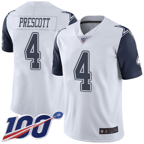 Cowboys #4 Dak Prescott White Men’s Stitched Football Limited Rush 100th Season Jersey