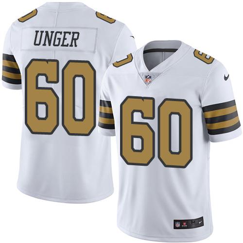 Nike Saints #60 Max Unger White Men’s Stitched NFL Limited Rush Jersey