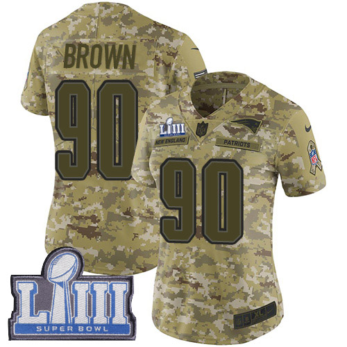 #90 Limited Malcom Brown Camo Nike NFL Women’s Jersey New England Patriots 2018 Salute to Service Super Bowl LIII Bound