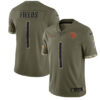 Men’s Chicago Bears #1 Justin Fields 2022 Olive Salute To Service Limited Stitched Jersey