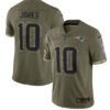 Men’s New England Patriots #10 Mac Jones 2022 Olive Salute To Service Limited Stitched Jersey