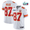 Men’s Kansas City Chiefs #87 Travis Kelce White Super Bowl LVII Patch Vapor Untouchable Limited Stitched Jersey