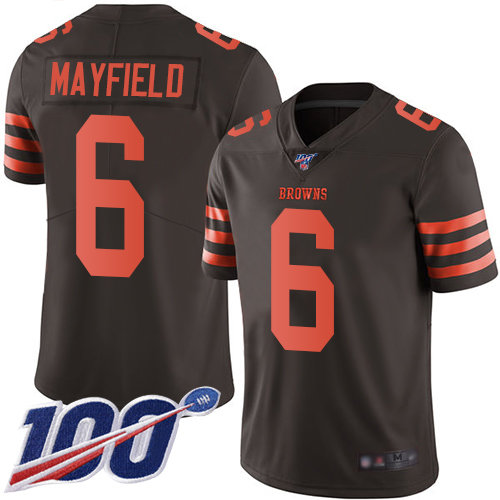 Cleveland Browns #6 Baker Mayfield Brown Men’s Stitched Football Limited Rush 100th Season Jersey