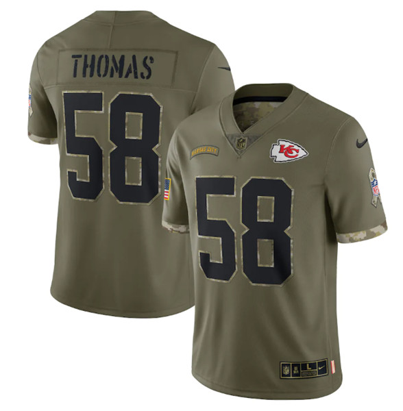 Men’s Kansas City Chiefs #58 Derrick Thomas 2022 Olive Salute To Service Limited Stitched Jersey