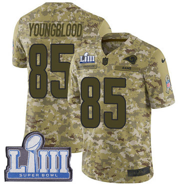 #85 Limited Jack Youngblood Camo Nike NFL Men’s Jersey Los Angeles Rams 2018 Salute to Service Super Bowl LIII Bound