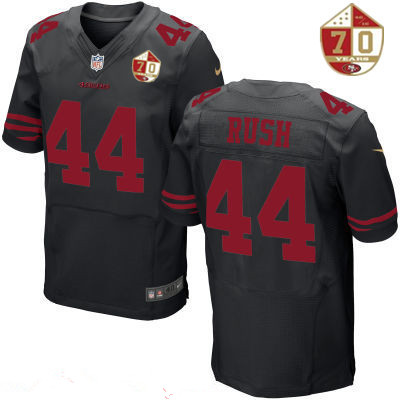 Men’s San Francisco 49ers #44 Marcus Rush Black Color Rush 70th Anniversary Patch Stitched NFL Nike Elite Jersey
