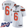 Cleveland Browns #6 Baker Mayfield White Men’s Stitched Football 100th Season Vapor Limited Jersey