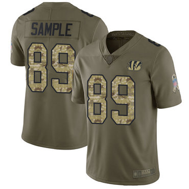 Bengals #89 Drew Sample Olive Camo Men’s Stitched Football Limited 2017 Salute To Service Jersey
