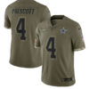 Men’s Dallas Cowboys #4 Dak Prescott 2022 Olive Salute To Service Limited Stitched Jersey