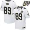 Men’s New Orleans Saints #89 Josh Hill White 50th Season Patch Stitched NFL Nike Elite Jersey