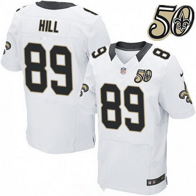 Men’s New Orleans Saints #89 Josh Hill White 50th Season Patch Stitched NFL Nike Elite Jersey