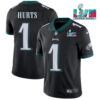 Men’s Philadelphia Eagles #1 Jalen Hurts Black Super Bowl LVII Patch Vapor Untouchable Limited Stitched Jersey