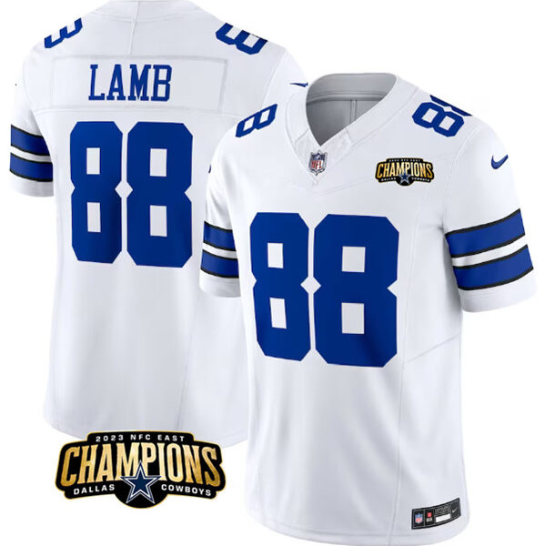 Men’s Dallas Cowboys #88 CeeDee Lamb White 2023 F.U.S.E. NFC East Champions Patch Football Stitched Jersey