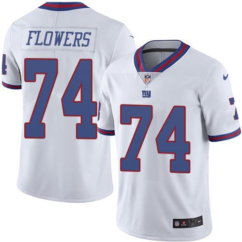 Nike Giants #74 Ereck Flowers White Men’s Stitched NFL Limited Rush Jersey
