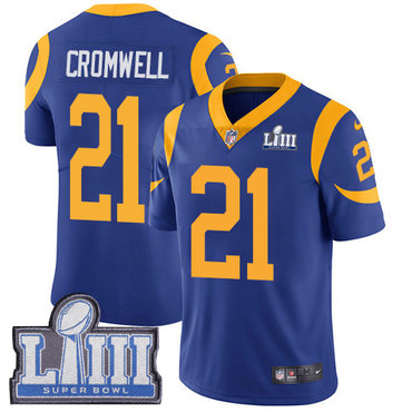 #21 Limited Nolan Cromwell Royal Blue Nike NFL Alternate Men’s Jersey Los Angeles Rams Vapor Untouchable Super Bowl LIII Bound