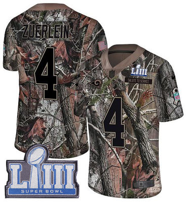 #4 Limited Greg Zuerlein Camo Nike NFL Men’s Jersey Los Angeles Rams Rush Realtree Super Bowl LIII Bound