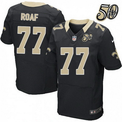 Men’s New Orleans Saints #77 Willie Roaf Black 50th Season Patch Stitched NFL Nike Elite Jersey