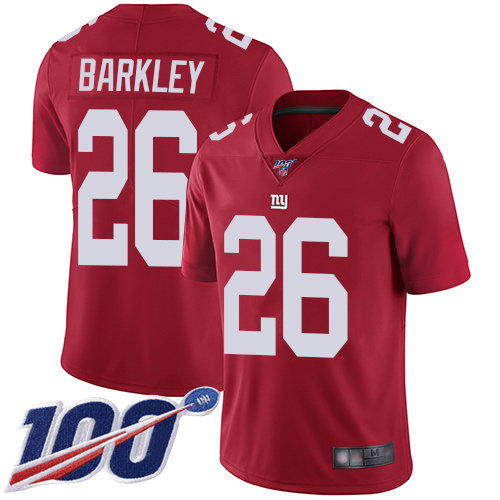 Giants #26 Saquon Barkley Red Alternate Men’s Stitched Football 100th Season Vapor Limited Jersey