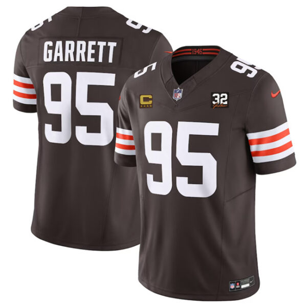 Men’s Cleveland Browns #95 Myles Garrett Brown 2023 F.U.S.E. With 4-Star C Patch And Jim Brown Memorial Patch Vapor Untouchable Limited Football Stitched Jersey