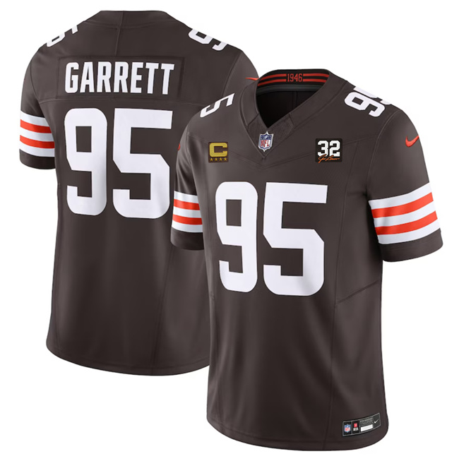 Men’s Cleveland Browns #95 Myles Garrett Brown 2023 F.U.S.E. With 4-Star C Patch And Jim Brown Memorial Patch Vapor Untouchable Limited Football Stitched Jersey