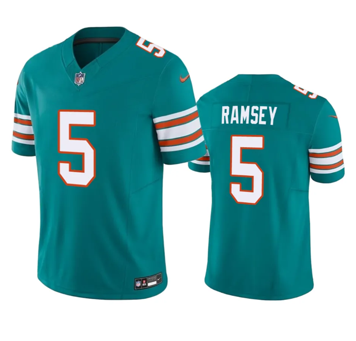 Men’s Miami Dolphins #5 Jalen Ramsey Aqua 2023 F.U.S.E Vapor Limited Stitched Football Jersey