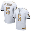 Nike Ravens #5 Joe Flacco White Men’s Stitched NFL New Elite Gold Jersey