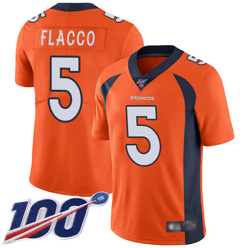 Broncos #5 Joe Flacco Orange Team Color Men’s Stitched Football 100th Season Vapor Limited Jersey