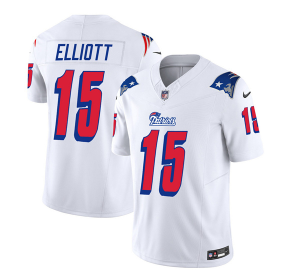 Men’s New England Patriots #15 Ezekiel Elliott White 2023 F.U.S.E. Vapor Limited Football Stitched Jersey