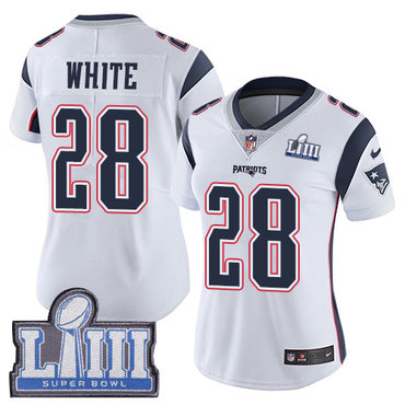 Women’s New England Patriots #28 James White White Nike NFL Road Vapor Untouchable Super Bowl LIII Bound Limited Jersey