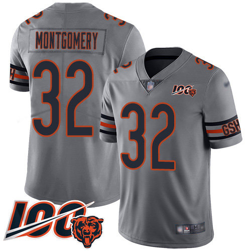 Bears #32 David Montgomery Silver Men’s Stitched Football Limited Inverted Legend 100th Season Jersey