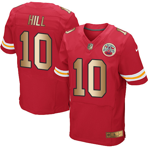 Nike Chiefs #10 Tyreek Hill Red Team Color Men’s Stitched NFL Elite Gold Jersey