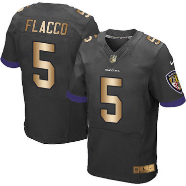 Nike Ravens #5 Joe Flacco Black Alternate Men’s Stitched NFL New Elite Gold Jersey