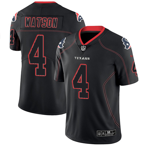 Men’s Texans #4 Deshaun Watson NFL 2018 Lights Out Black Color Rush Limited Jersey