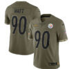 Men’s Pittsburgh Steelers #90 T. J. Watt 2022 Olive Salute To Service Limited Stitched Jersey