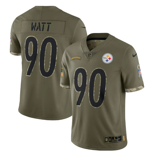 Men’s Pittsburgh Steelers #90 T. J. Watt 2022 Olive Salute To Service Limited Stitched Jersey
