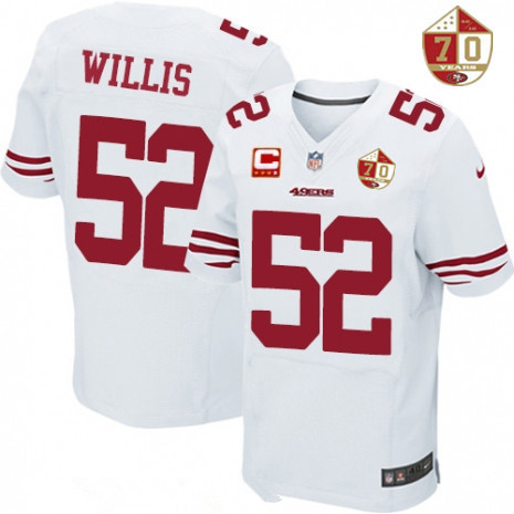 Men’s San Francisco 49ers #52 Patrick Willis White 70th Anniversary Patch Stitched NFL Nike Elite Jersey with C Patch