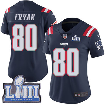 #80 Limited Irving Fryar Navy Blue Nike NFL Women’s Jersey New England Patriots Rush Vapor Untouchable Super Bowl LIII Bound