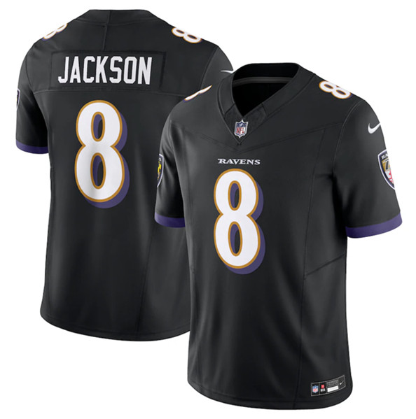 Men’s Baltimore Ravens #8 Lamar Jackson Black 2023 F.U.S.E Vapor Jersey