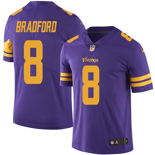 Nike Vikings #8 Sam Bradford Purple Men’s Stitched NFL Limited Rush Jersey