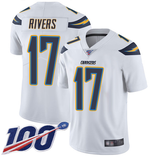 Chargers #17 Philip Rivers White Men’s Stitched Football 100th Season Vapor Limited Jersey