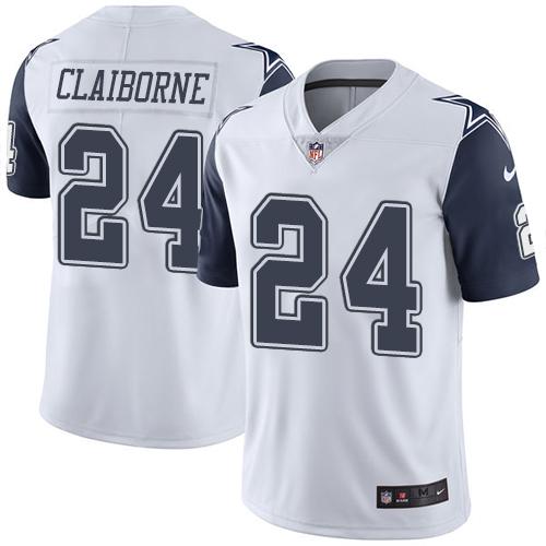 Nike Cowboys #24 Morris Claiborne White Men’s Stitched NFL Limited Rush Jersey