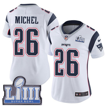 Women’s New England Patriots #26 Sony Michel White Nike NFL Road Vapor Untouchable Super Bowl LIII Bound Limited Jersey