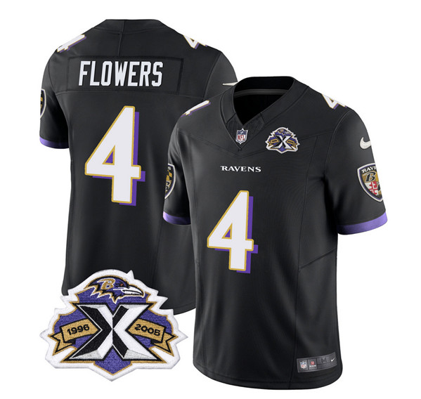 Men’s Baltimore Ravens #4 Zay Flowers Black 2023 F.U.S.E With Patch Throwback Vapor Limited Stitched Jersey