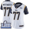 #77 Limited Andrew Whitworth White Nike NFL Road Women’s Jersey Los Angeles Rams Vapor Untouchable Super Bowl LIII Bound