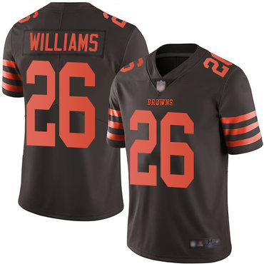 Browns #26 Greedy Williams Brown Men’s Stitched Football Limited Rush Jersey