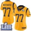 #77 Limited Andrew Whitworth Gold Nike NFL Women’s Jersey Los Angeles Rams Rush Vapor Untouchable Super Bowl LIII Bound