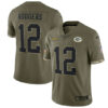 Men’s Green Bay Packers #12 Aaron Rodgers 2022 Olive Salute To Service Limited Stitched Jersey